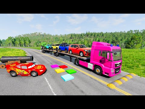 Flatbed Truck Mcqueen | Transportation with Truck - Pothole vs Car #035 - BeamNG.Drive