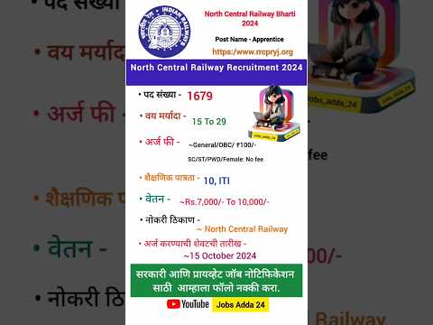 North Central Railway Recruitment 2024 | #motivation #railway #railwayjobs #iti