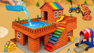 DIY Construction Science Project - Building a Modern 2-Story Fireproof House Pool With Bricks