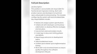 Software QA Engineer#fresher #experienced #getemployed #youtubeshorts #softwaretestingjobs #qajobs