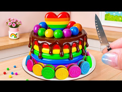 How To Make Rainbow OREO Chocolate Drip Cake 🌈🍰 Satisfying ASMR Mini Cake Decorating ✨ Tiny Sweet