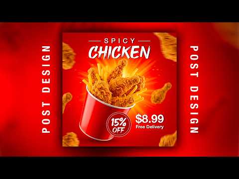 Professional Food Poster Design in Photoshop | Fried Chicken Ad Tutorial