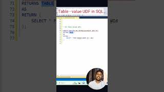 table value user defined function #sql #database #dataanalysis #codingskills #sqlpractice #shorts