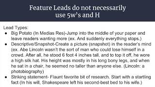 Journalistic Writing Basics   Feature Writing