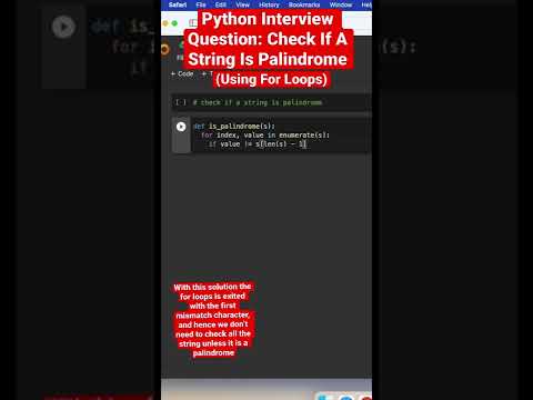 Python Interview Question: Check If A String Is Palindrome (Using A For Loop) #programming #code