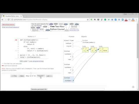 Demo of visualizing Python code execution using pythontutor.com