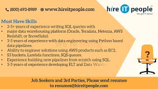 SQL Data Engineer Jobs | Washington, DC | Job ID: 35154 |