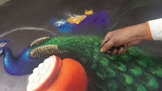 New Janmashtami Rangoli Designs 🙏 |  Janmashtami Special Rangoli | #peacock  Step By Step 🪜 😄😄