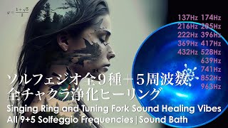【超意識へ】ソルフェジオ全9種＋5周波数 全チャクラ浄化｜シンギング・リン®＋黄金角137｜All 9+5 Solfeggio Frequencies Catharsis Sound Healing