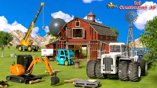Construction Works: Excavator & Loader Build Giant Barn with Wrecking Ball!