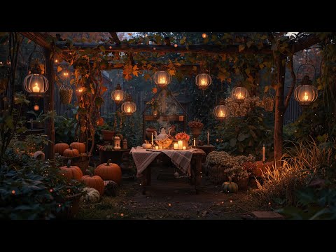 🍂 Magical Fall Garden Ambience | Lanterns, Pumpkins & Dreamy Meditation Music | 4K