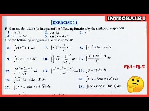 Class 12 Chapter -7  Integrals : Exercise 7.1 Q1- Q5 full solution