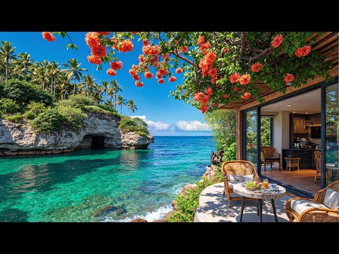 🌺 Secret Floral Beach Café | Smooth Morning Jazz & Ocean Ambience for Focus, Chill & Relaxation
