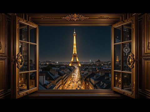 Gold Framed Vintage Window | The Best Night View of Paris in Elegance