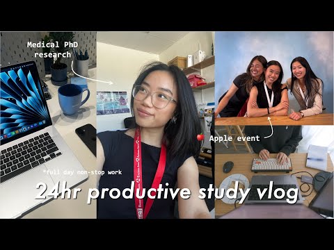 24hr STUDY VLOG 🔬🍎 | VERY productive and chaotic studying, research, creator event, late night