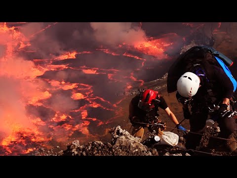 Descending into Fiery ACTIVE VOLCANO! Churning LAVA! Extreme Adventure, Rock Climbing, Storm Hunters