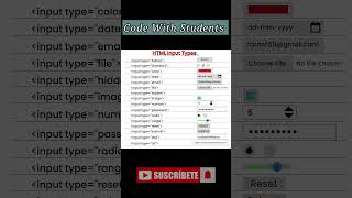 HTML Input types | Input types in HTML #shorts