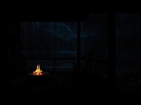 ⛈️Stormy Night⚡Loud Thunder, Lightning & Cozy Fireplace on the Balcony for Deep Sleep🔥🏡😴