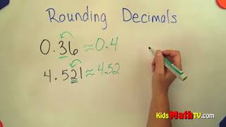 Rounding up decimal numbers math video tutorial, 4th to 7th grades