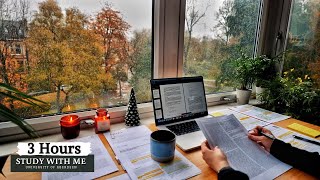 3 HOUR STUDY WITH ME on A RAINY DAY |  Background noise, 10 min Break, No music, Study with Merve