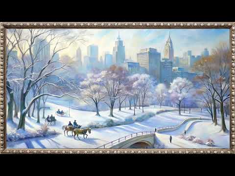 Snowy Central Park 2 | Step into a serene winter evening in Central Park. 🌨🕯 | Framed TV Screensaver