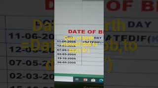 date of birth kaise nikale #Excel #short #videos #computer #KYP #DCA #ADCA #Tally #