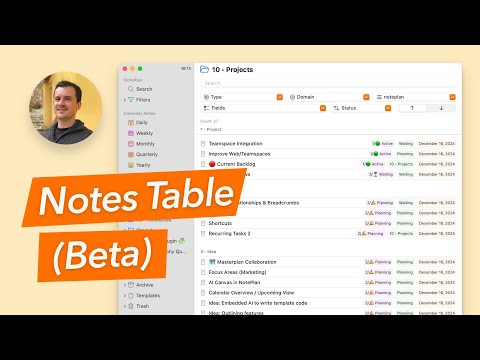 Notes Table (Beta) - Use Frontmatter and Tags to group, filter and sort your notes