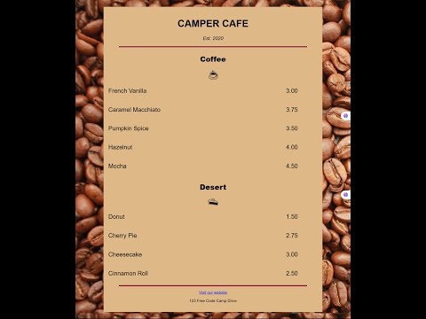 The Cafe Menu Project Part 1 HTML