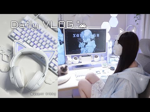 Homebody Vlog ୨୧🤍| play valorant🔫, drawing my Vtuber model✍️RAZER kitty V2 BT Headset unboxing🎧