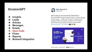 Salesforce EinsteinGPT, Einstein+ChatGPT, it helps you to write code and create integration.