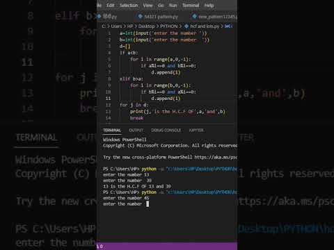H.C.F. of any two Number Python Program #pythonprogramming