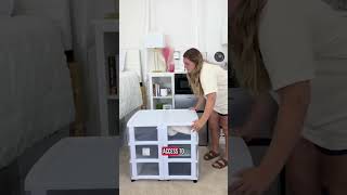 Must Try Genius Dorm Room Storage Solution - Rotating Storage Bins #dormessentials #dormroom