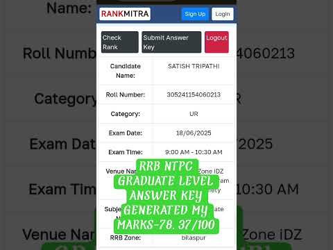RRB NTPC GRADUATE LEVEL ANSWERKEY RELEASED COMMENTS MARKS#railway #ntpc #railway #ssc #shorts