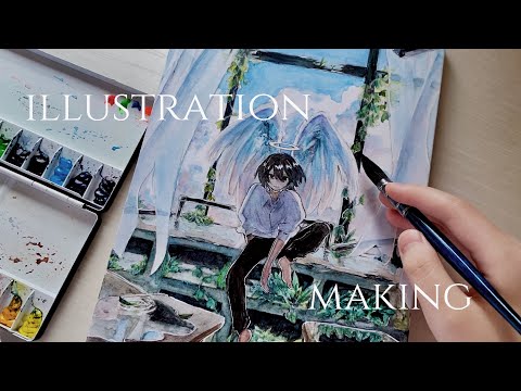 天使になった高校生🏫/ 透明水彩アナログイラストメイキング