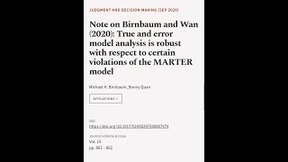 Note on Birnbaum and Wan (2020): True and error model analysis is robust with respect... | RTCL.TV