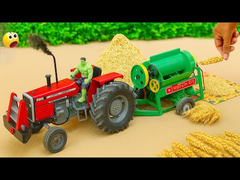 Mini Tractor Threshing Wheat | Amazing Village Machine Project | DIY Thresher Working video 4