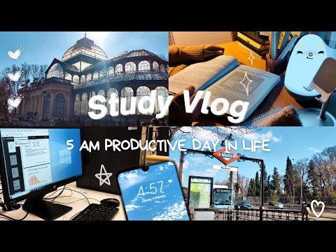 5AM Productive Study Vlog ☕📚 life of an Uni Student in Madrid👩🏻‍💻 pancakes🥞candies🍭and more🦆