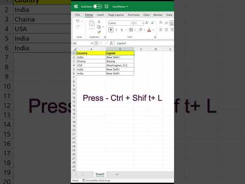Excel filter shortcut  #shorts