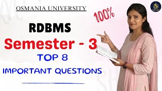 RDBMS || TOP 8 IMPORTANT QUESTIONS || O.U || SEM-3 || 💯 PASS || ‎⁨@shivani_pallela⁩  