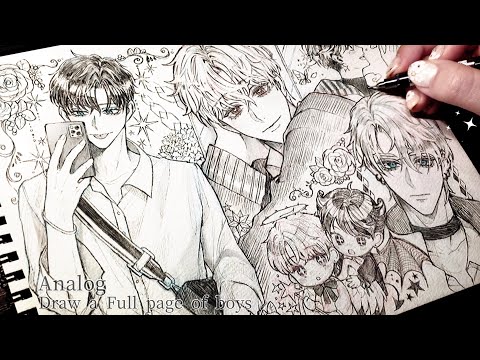 [Analog] Draw a Full page of boys 💙 [illustration making￤ENG SUB]