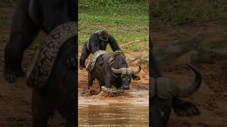 Gorilla Rescue Buffalo on Python #life #nature