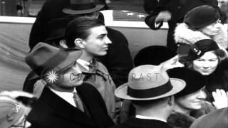 Mrs James Roosevelt names the US Navy "Farragut" during the christening ceremony ...HD Stock Footage