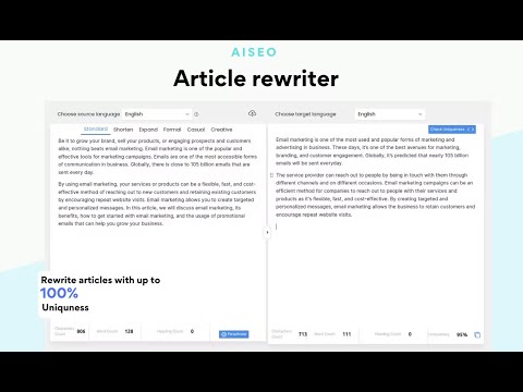 Rewrite & reword articles at scale with AISEO paraphraser.