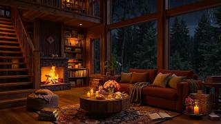 Cozy Cottage Ambience 🔥 Relaxing Jazz, Gentle Night Rain & Fireplace Sounds for Sleep, Study, Focus