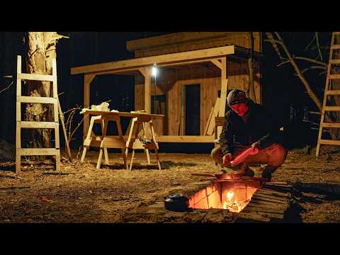 Building a Forest Cabin, Fire Pit Move & Campfire Cooking ASMR no talking