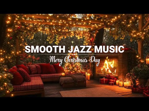 Christmas Cabin Porch Ambience - Crackling Fireplace and Christmas Jazz Piano for Relaxation & Study