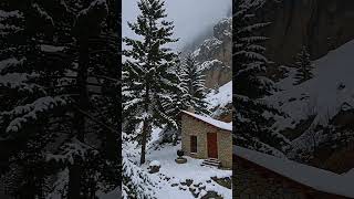 Cozy Winter Cabin in the Mountains | Snowfall, Stone Stove & Serene Nature in 4K❄️🌲