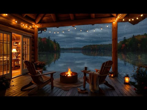 Rainy Lakeside Cabin | 4K Night Ambience | Fire & Rain Sounds