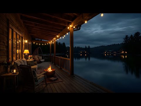 Quiet Lakeside Cabin Night | 4K Cozy Ambience | Fire & Lake Sounds | Sleep, Relax, Read, Focus
