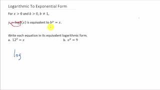 Convert From Exponential Form To Logarithmic Form